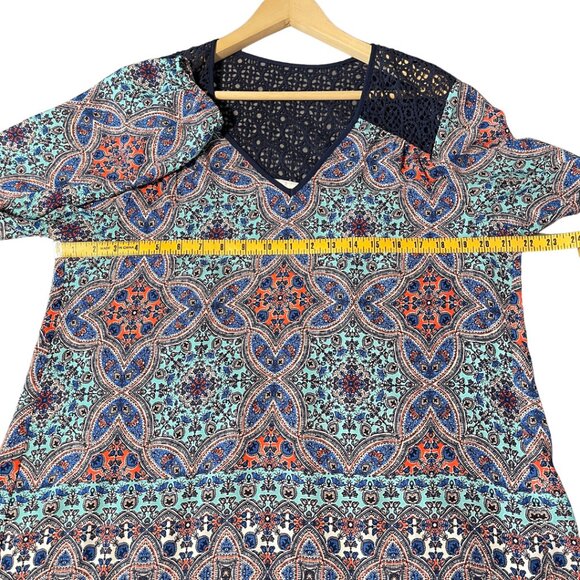 Daniel Rainn DR2 Crochet Tunic Top Womens Size L Blue High Low Pleated Blouse - Picture 13 of 13